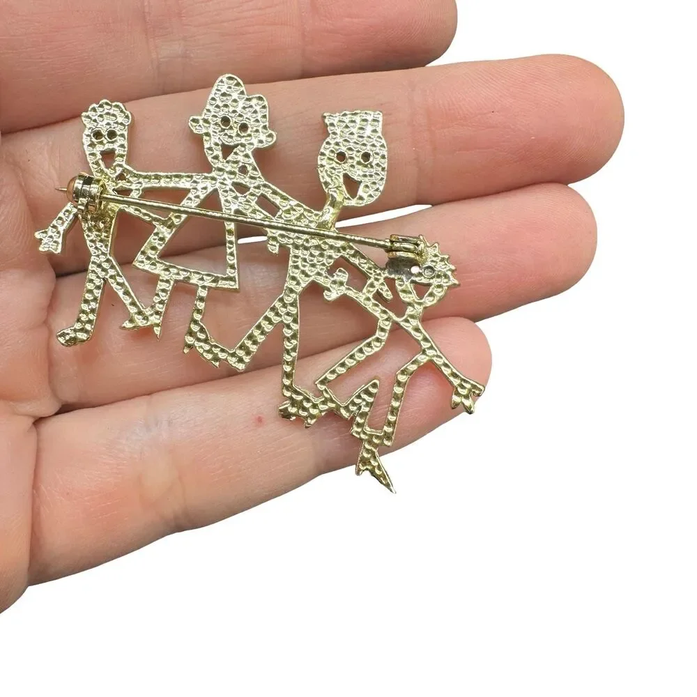 Vintage Gold Tone Family of Four Brooch
